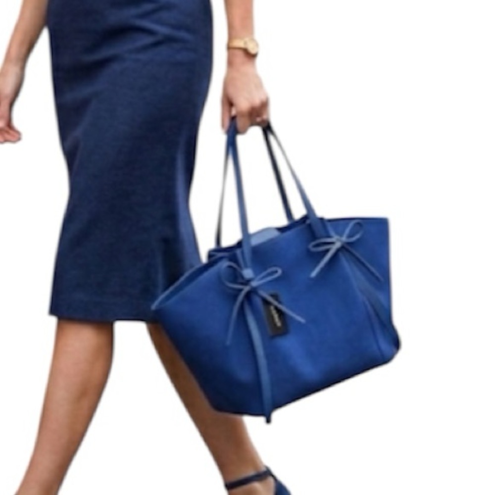 Elegant Blue Faux Suede Satchel Bag Handbag Backpack